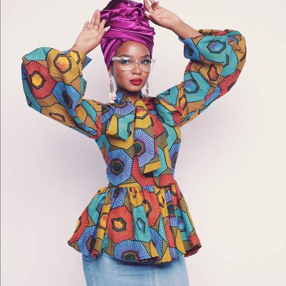 Multi-Color Handmade Bold Print Tie Neck Peplum - Picture 4 of 4